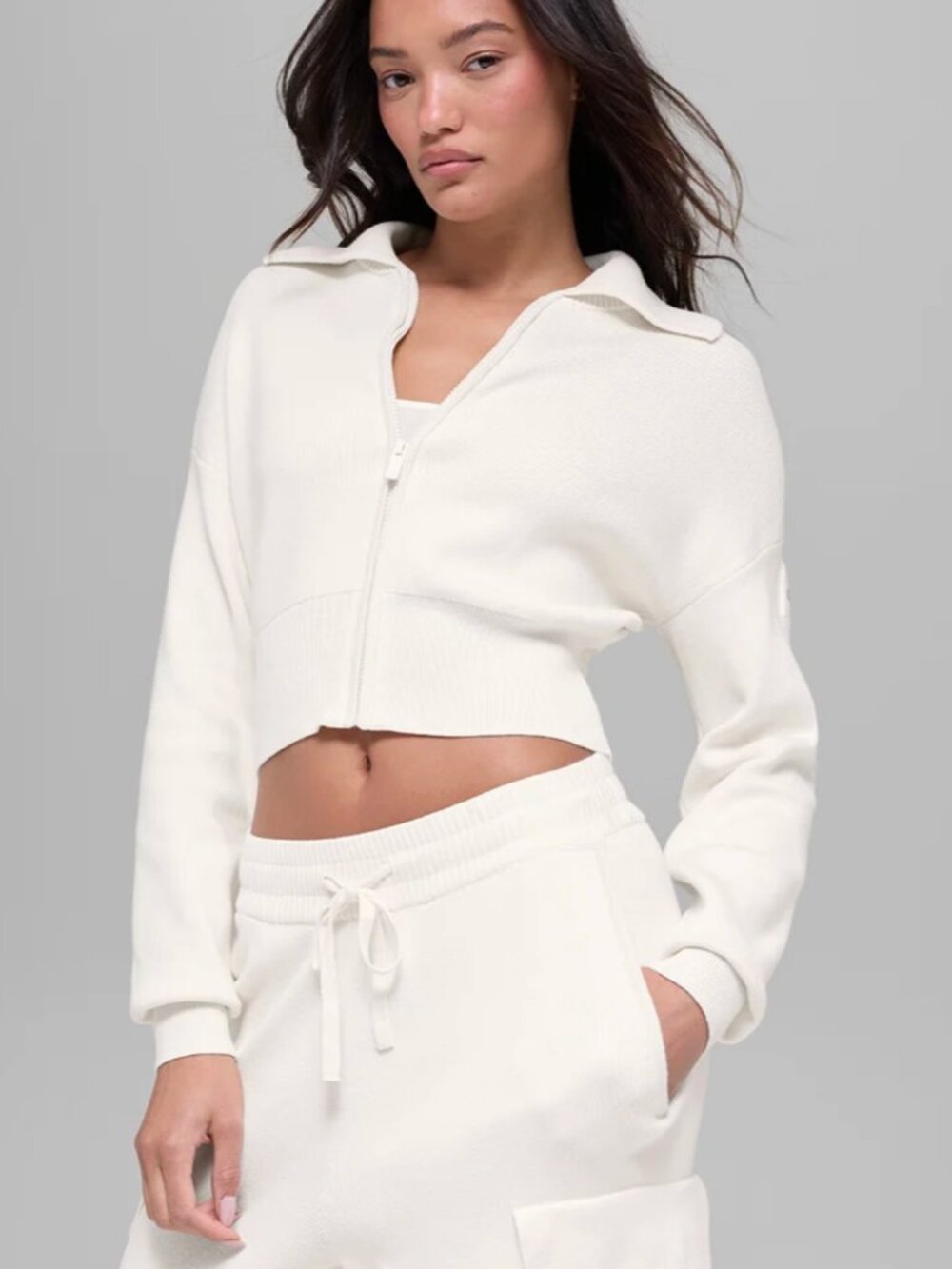 NWT, Scholar Knit Cropped Full Zip Jacket, Size S, White